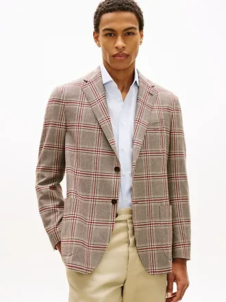 Blazer em mistura de lã com padrão Glen Plaid