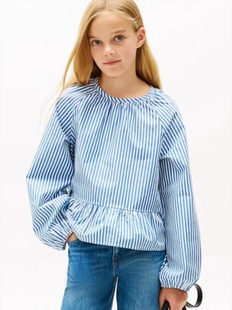 Blusa infantil de popeline às riscas
