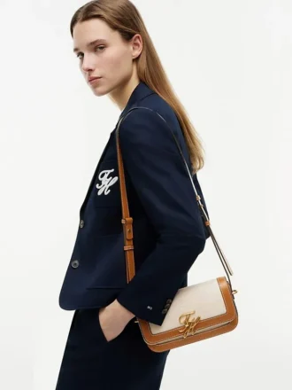Bolsa a tiracolo em lona com monograma Script