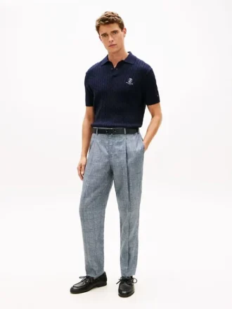 Calças de linho xadrez Glen Plaid da New York Label