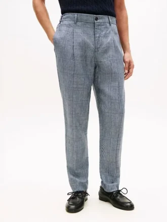 Calças de linho xadrez Glen Plaid da New York Label