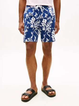 Calções com corte regular de 18 cm com estampado tropical