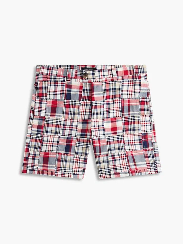 Calções Madras Patchwork de 18 cm com corte regular Calções Madras Patchwork de 18 cm com corte regular
