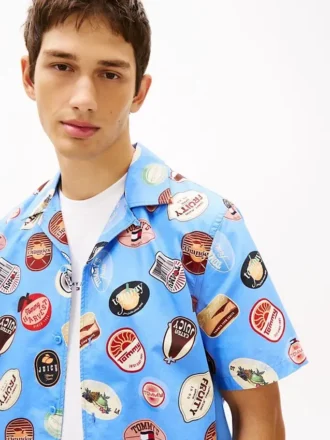 Camisa Camp de Popeline Estampada Tommy Jeans