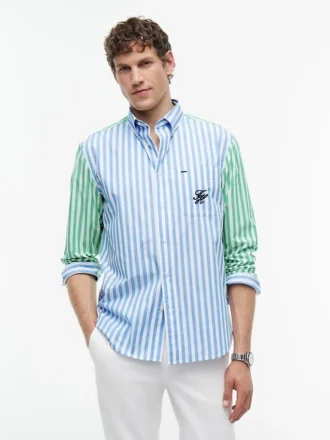 Camisa clássica com riscas mistas e toque de papel