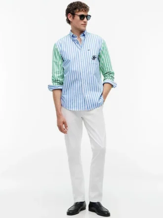 Camisa clássica com riscas mistas e toque de papel