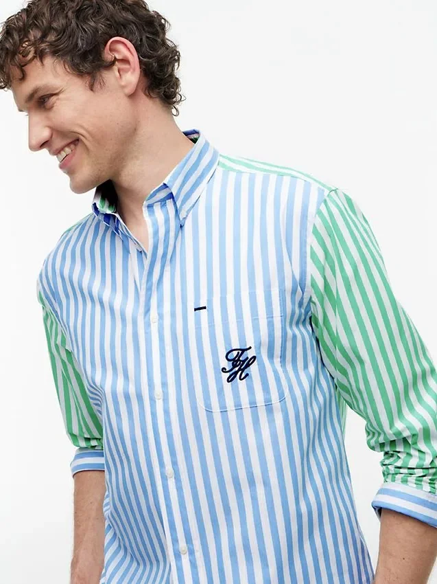 Camisa clássica com riscas mistas e toque de papel Camisa clássica com riscas mistas e toque de papel