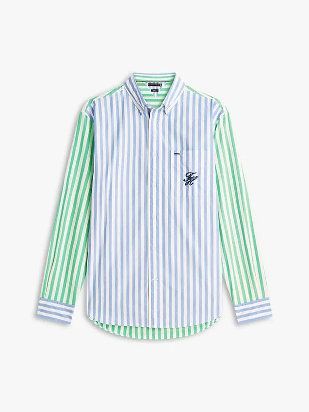Camisa clássica com riscas mistas e toque de papel Camisa clássica com riscas mistas e toque de papel