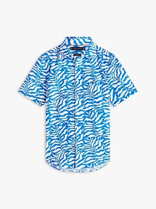 Camisa com estampado de folhas de palmeira e toque de papel Camisa com estampado de folhas de palmeira e toque de papel