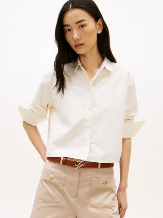 Camisa curta de popelina com detalhes