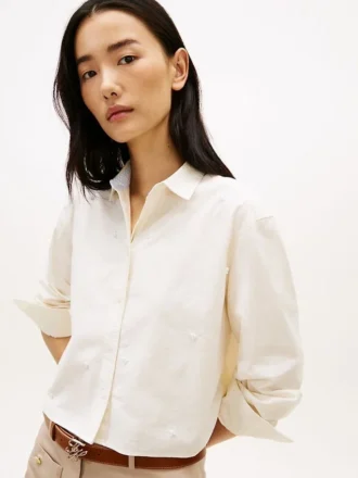 Camisa curta de popelina com detalhes