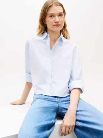 Camisa curta de popelina com detalhes