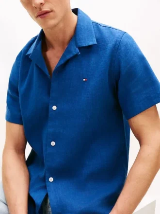 Camisa de acampamento de corte regular em mistura de linho