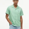 Camisa de acampamento em algodão e linho com corte regular Camisa de acampamento em algodão e linho com corte regular