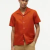 Camisa de acampamento em algodão e linho com corte regular Camisa de acampamento em algodão e linho com corte regular