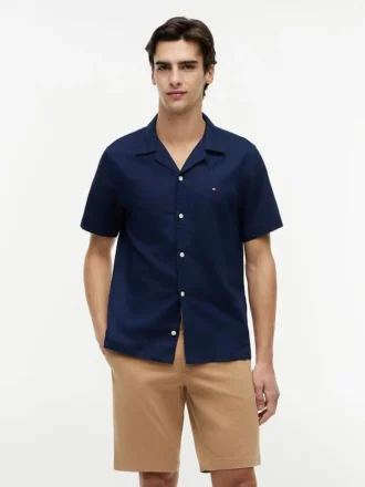 Camisa de acampamento em algodão e linho com corte regular