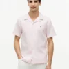 Camisa de acampamento em algodão e linho com corte regular Camisa de acampamento em algodão e linho com corte regular