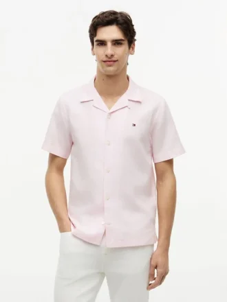 Camisa de acampamento em algodão e linho com corte regular