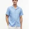 Camisa de acampamento em algodão e linho com corte regular Camisa de acampamento em algodão e linho com corte regular