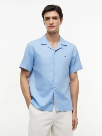 Camisa de acampamento em algodão e linho com corte regular