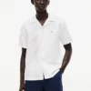 Camisa de acampamento em algodão e linho com corte regular Camisa de acampamento em algodão e linho com corte regular