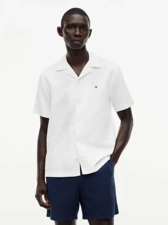 Camisa de acampamento em algodão e linho com corte regular