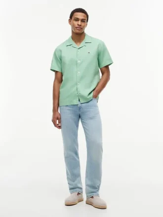 Camisa de acampamento em algodão e linho com corte regular