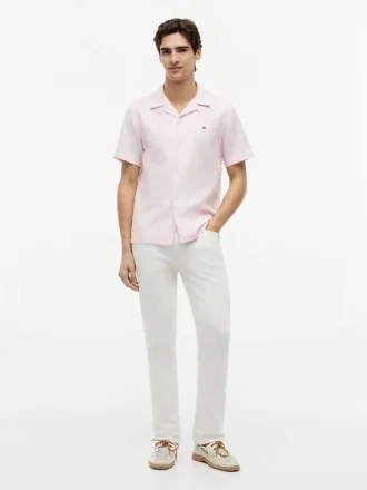 Camisa de acampamento em algodão e linho com corte regular