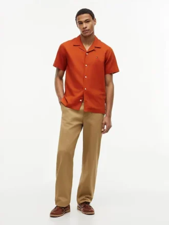 Camisa de acampamento em algodão e linho com corte regular