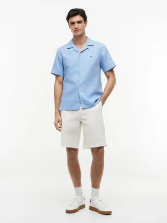 Camisa de acampamento em algodão e linho com corte regular