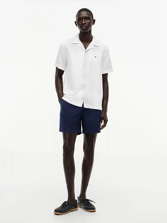 Camisa de acampamento em algodão e linho com corte regular Camisa de acampamento em algodão e linho com corte regular