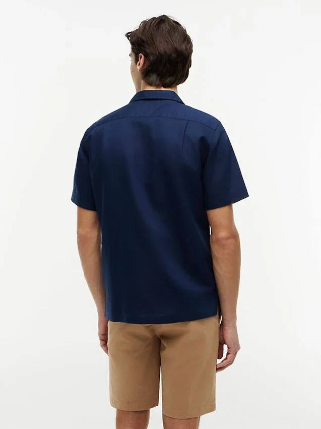 Camisa de acampamento em algodão e linho com corte regular Camisa de acampamento em algodão e linho com corte regular