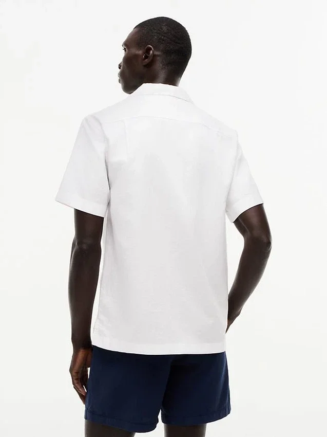 Camisa de acampamento em algodão e linho com corte regular Camisa de acampamento em algodão e linho com corte regular