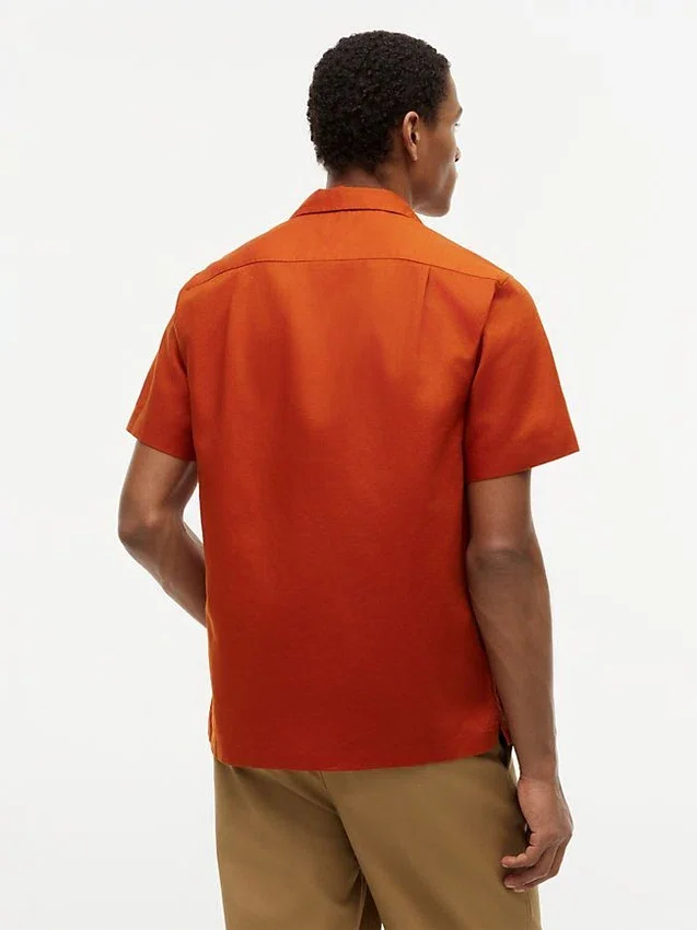 Camisa de acampamento em algodão e linho com corte regular Camisa de acampamento em algodão e linho com corte regular