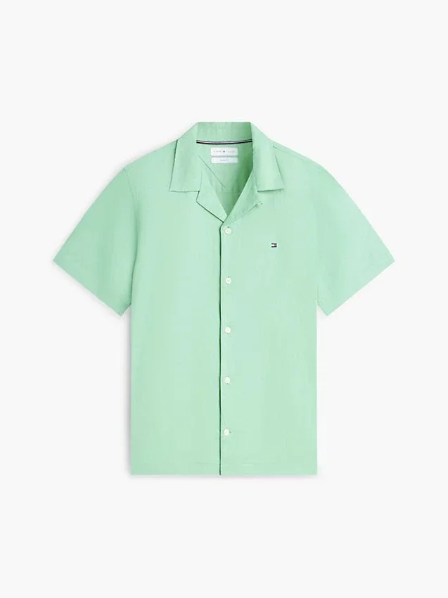 Camisa de acampamento em algodão e linho com corte regular Camisa de acampamento em algodão e linho com corte regular