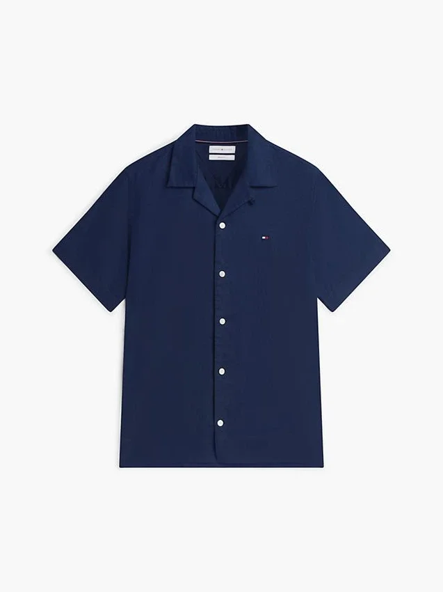 Camisa de acampamento em algodão e linho com corte regular Camisa de acampamento em algodão e linho com corte regular