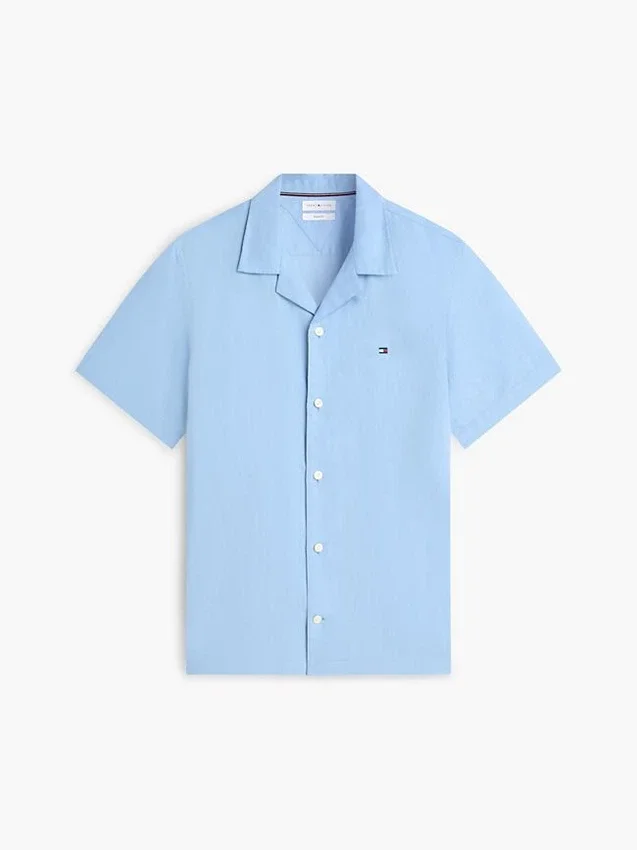 Camisa de acampamento em algodão e linho com corte regular Camisa de acampamento em algodão e linho com corte regular