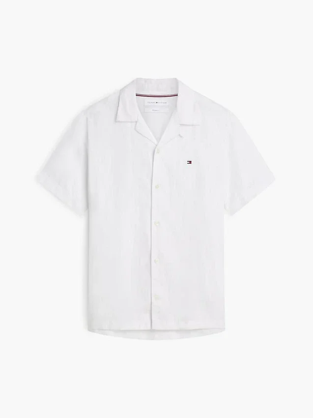 Camisa de acampamento em algodão e linho com corte regular Camisa de acampamento em algodão e linho com corte regular