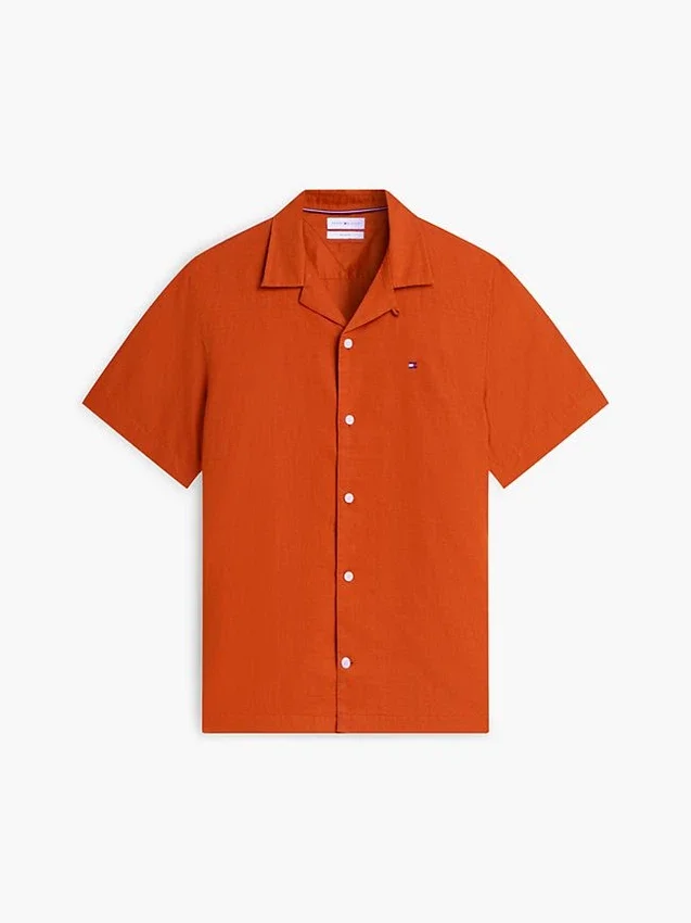 Camisa de acampamento em algodão e linho com corte regular Camisa de acampamento em algodão e linho com corte regular