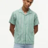 Camisa de acampamento em mistura de algodão e linho às riscas Camisa de acampamento em mistura de algodão e linho às riscas