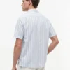 Camisa de acampamento em mistura de algodão e linho às riscas Camisa de acampamento em mistura de algodão e linho às riscas