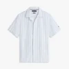 Camisa de acampamento em mistura de algodão e linho às riscas Camisa de acampamento em mistura de algodão e linho às riscas