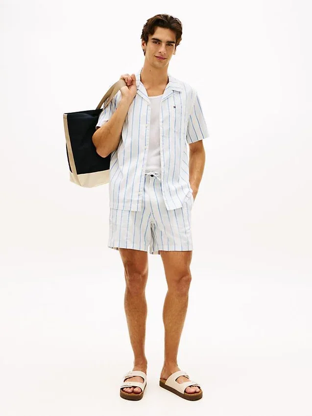 Camisa de acampamento às riscas com corte regular Camisa de acampamento às riscas com corte regular