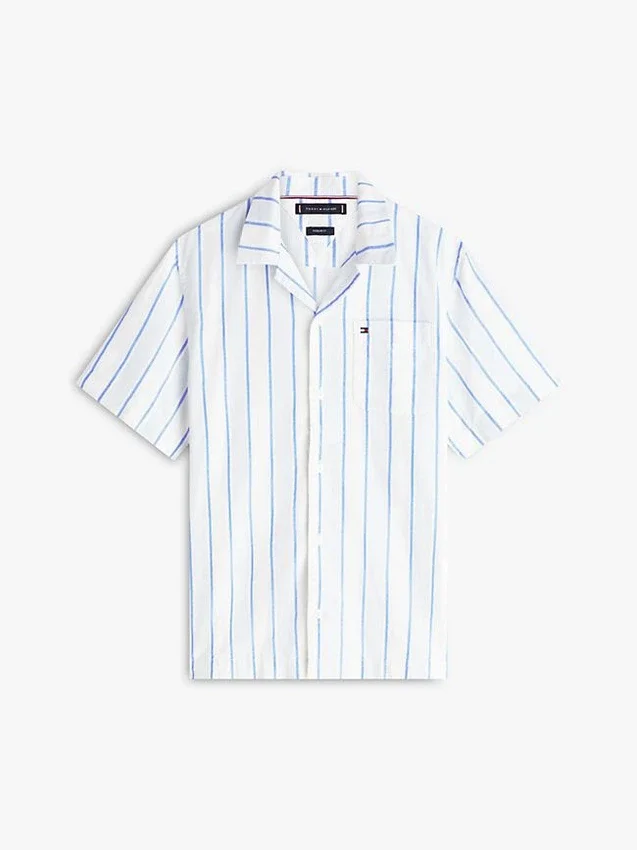 Camisa de acampamento às riscas com corte regular Camisa de acampamento às riscas com corte regular