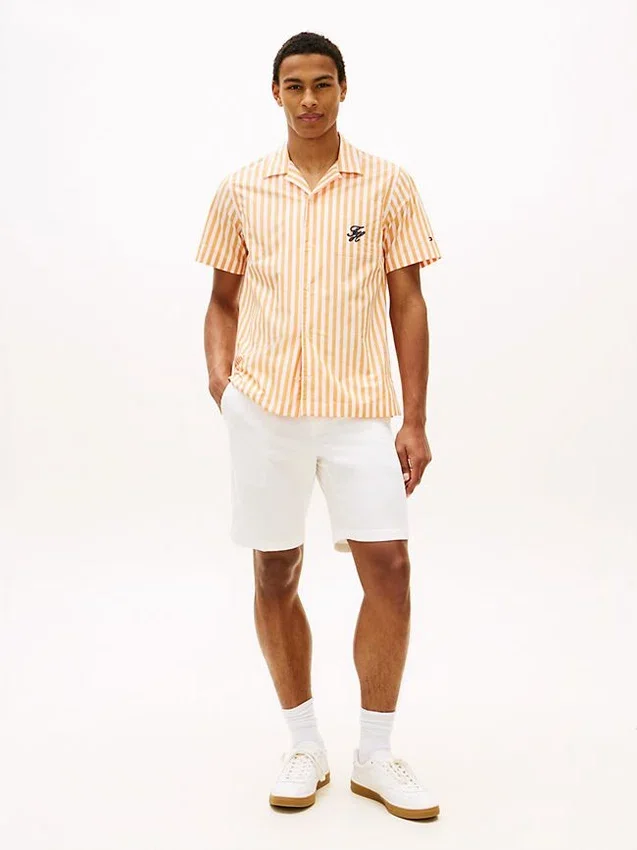 Camisa de acampamento às riscas com toque de papel Camisa de acampamento às riscas com toque de papel