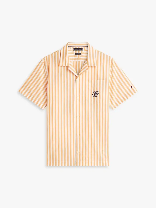 Camisa de acampamento às riscas com toque de papel Camisa de acampamento às riscas com toque de papel