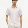 Camisa de algodão e linho às riscas com corte regular Camisa de algodão e linho às riscas com corte regular