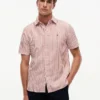 Camisa de algodão e linho às riscas com corte regular Camisa de algodão e linho às riscas com corte regular