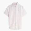Camisa de algodão e linho às riscas com corte regular Camisa de algodão e linho às riscas com corte regular