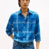Camisa de algodão slub xadrez com corte descontraído Camisa de algodão slub xadrez com corte descontraído